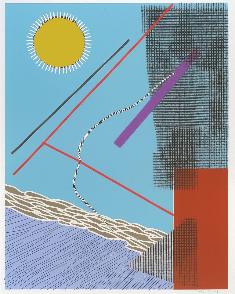 Yellow disc and crossed lines