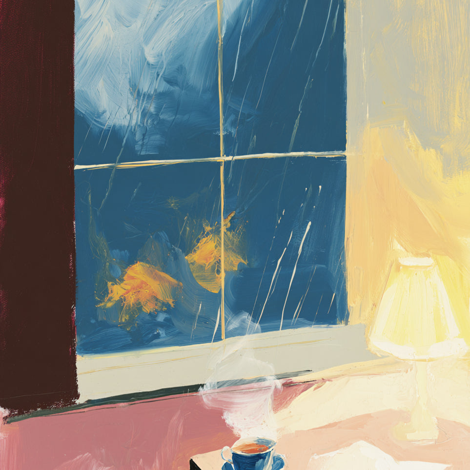 Lamplight on the rainy window