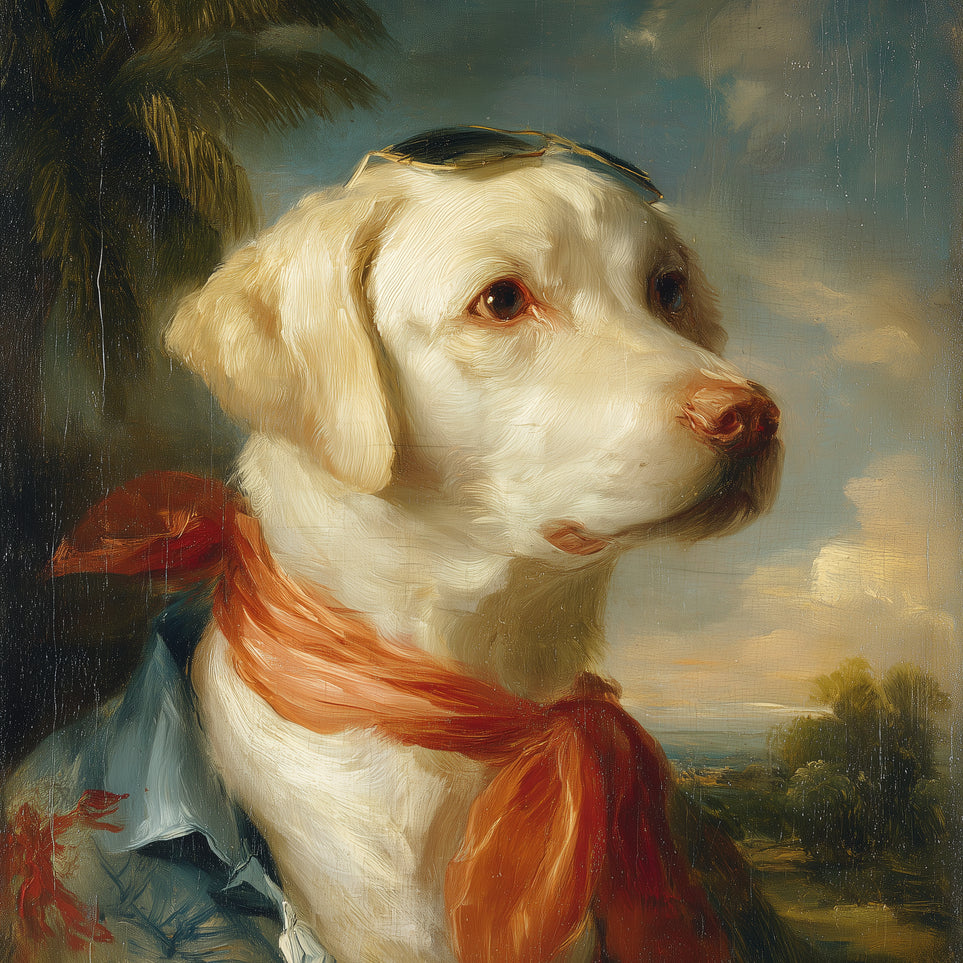 White dog in red scarf
