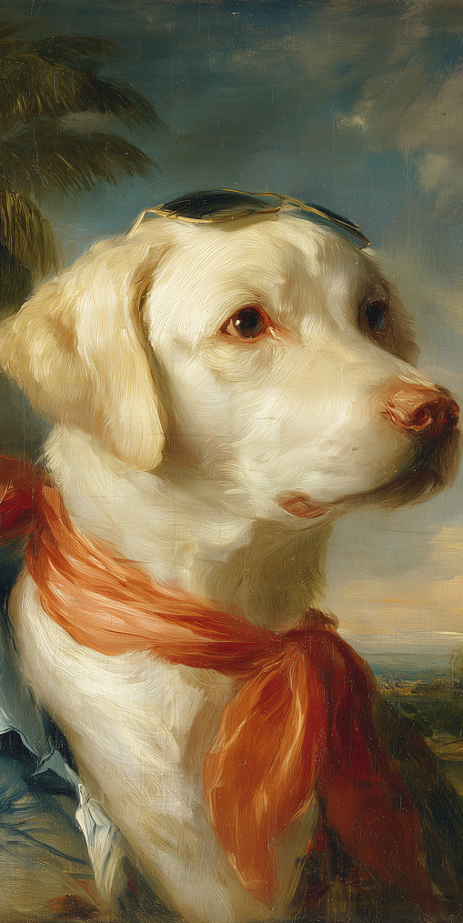 White dog in red scarf