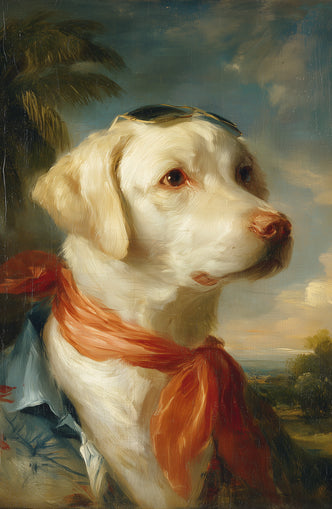 White dog in red scarf