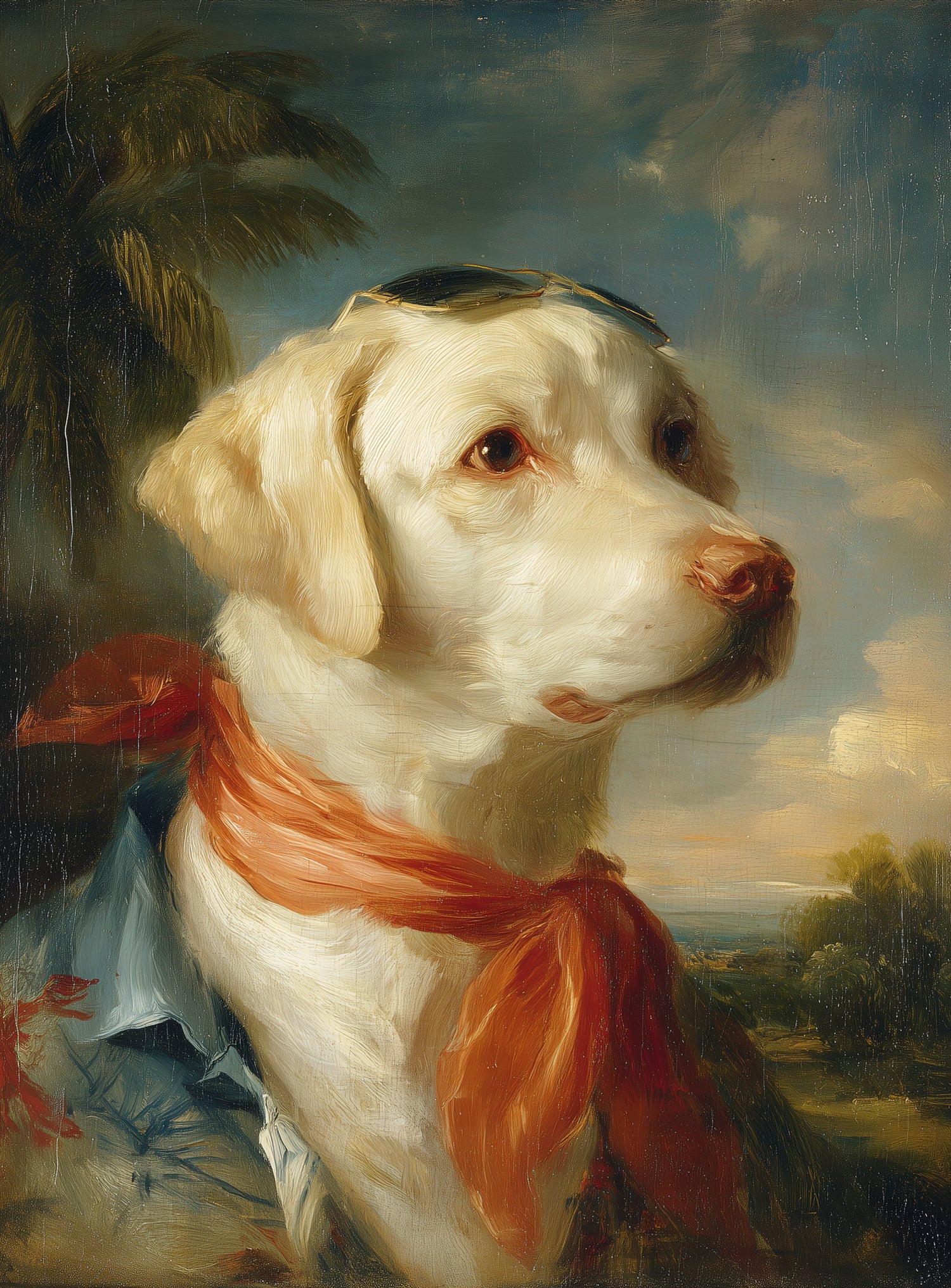 White dog in red scarf