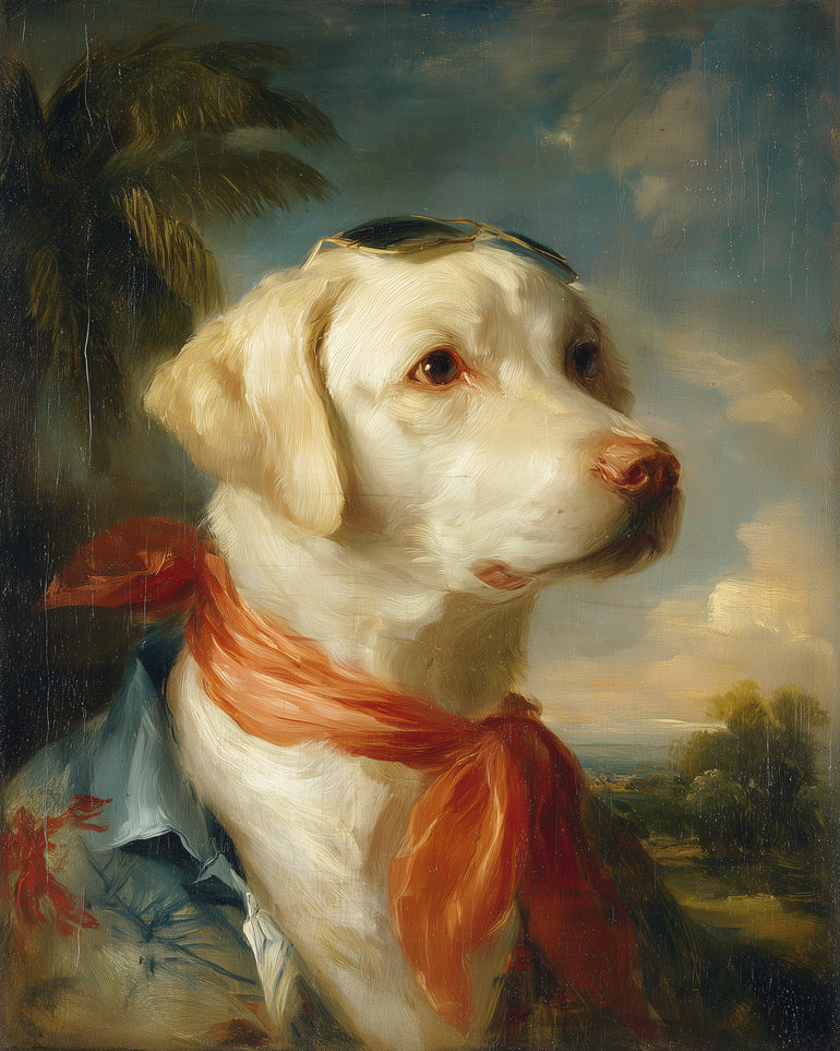 White dog in red scarf