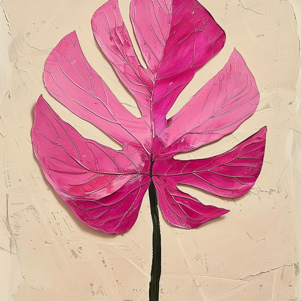 Pink leaf on plaster white