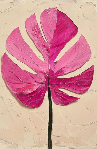 Pink leaf on plaster white