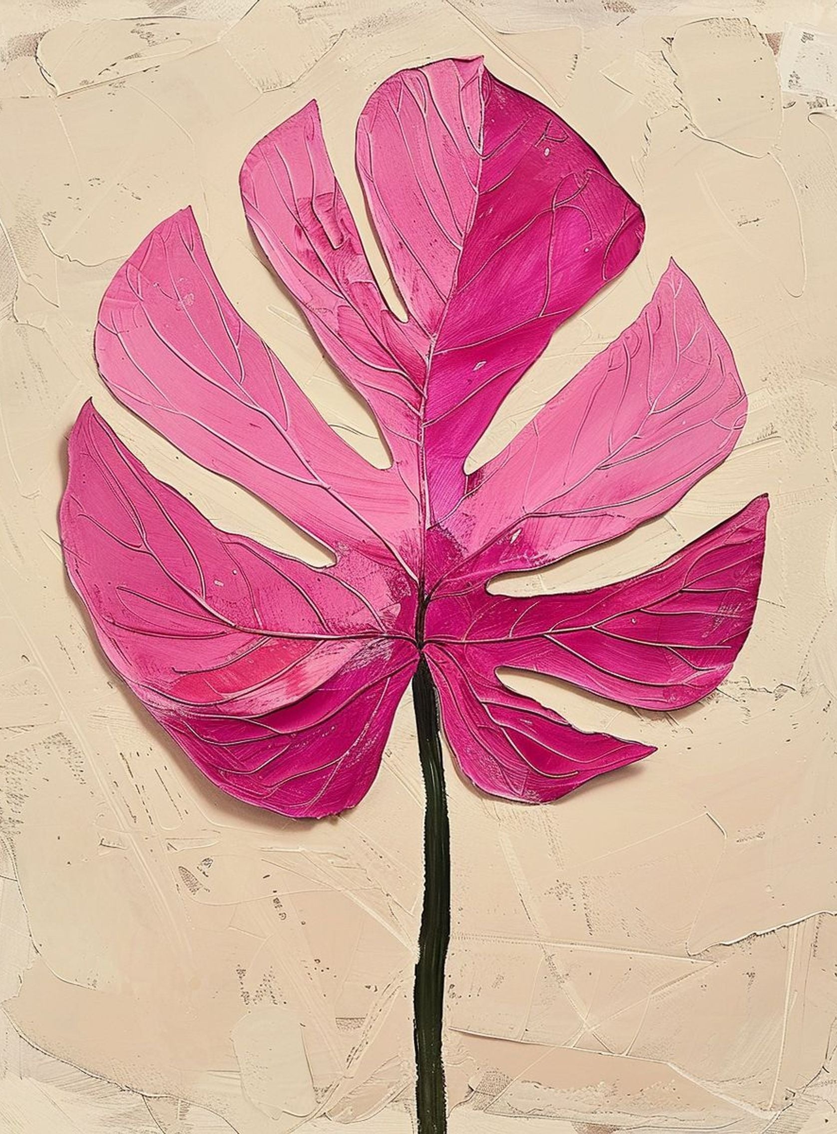 Pink leaf on plaster white