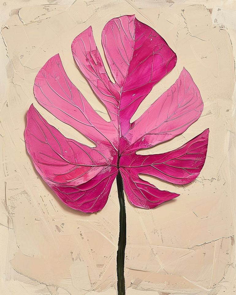 Pink leaf on plaster white