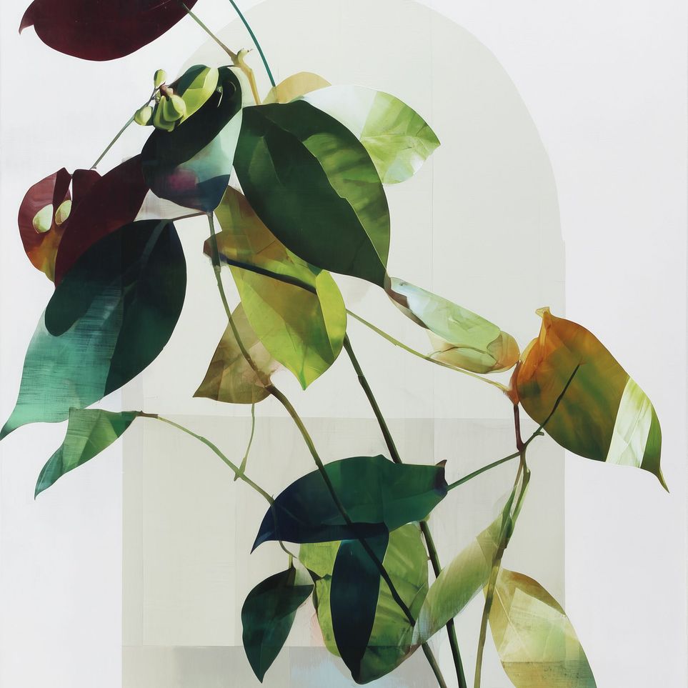 Leaves across a pale arch