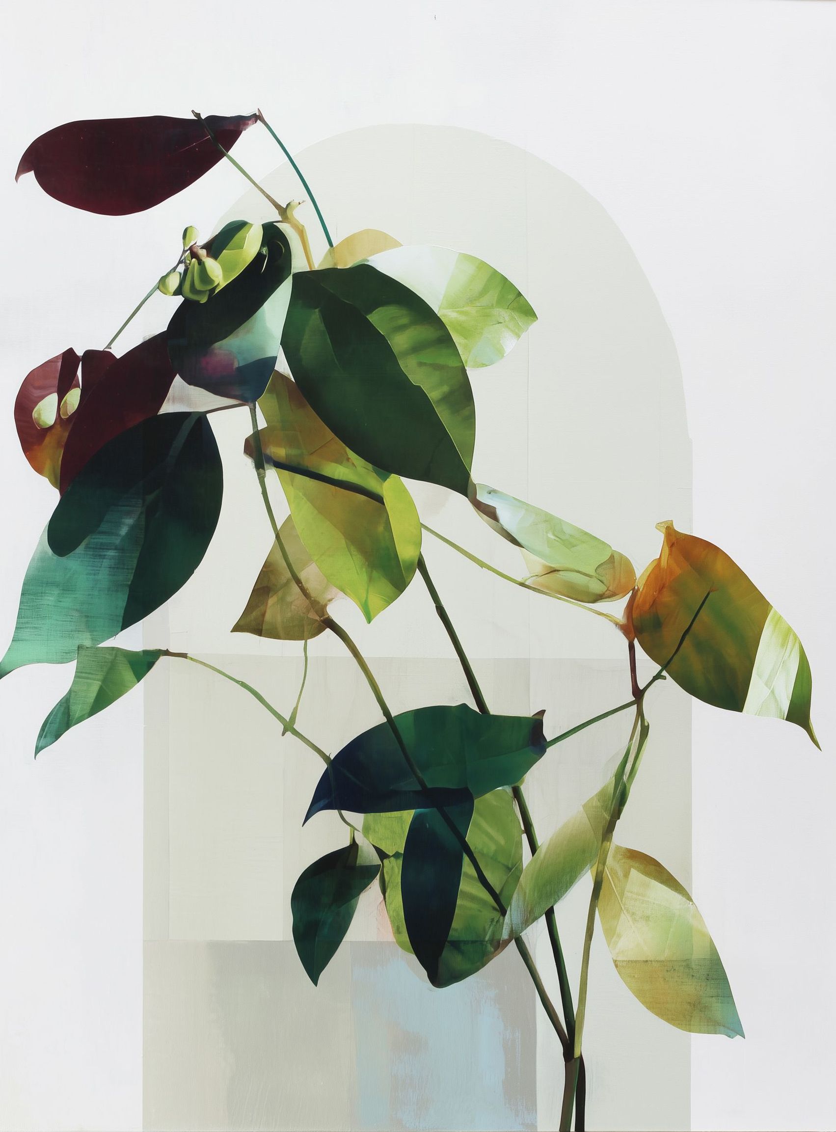 Leaves across a pale arch