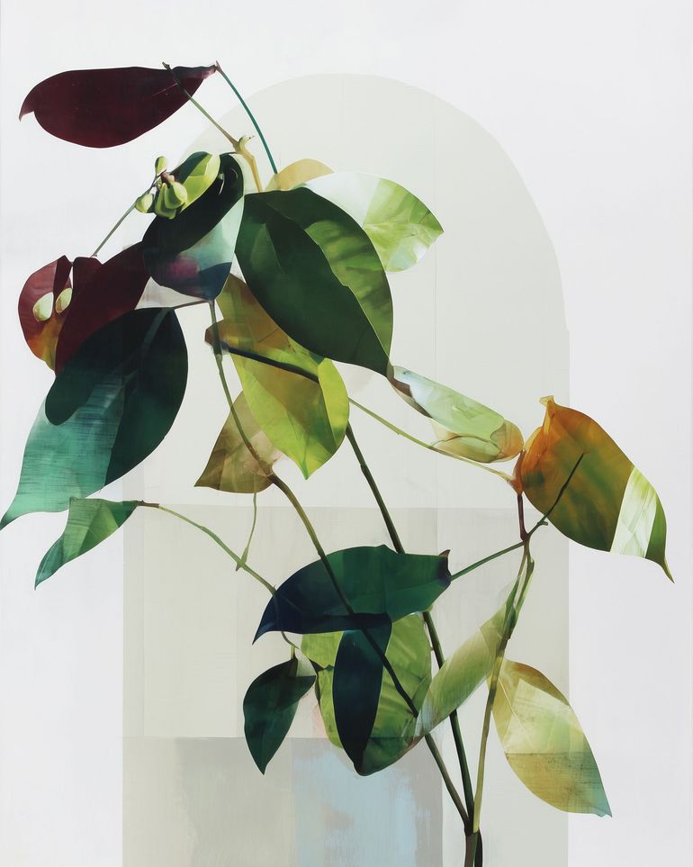 Leaves across a pale arch