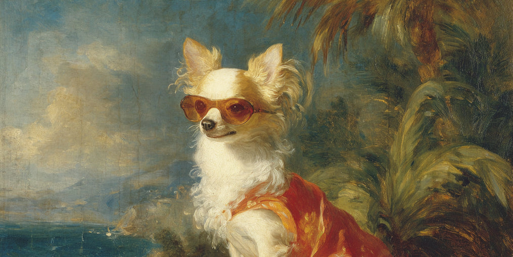 Sunglasses on the seaside dog