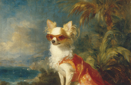 Sunglasses on the seaside dog