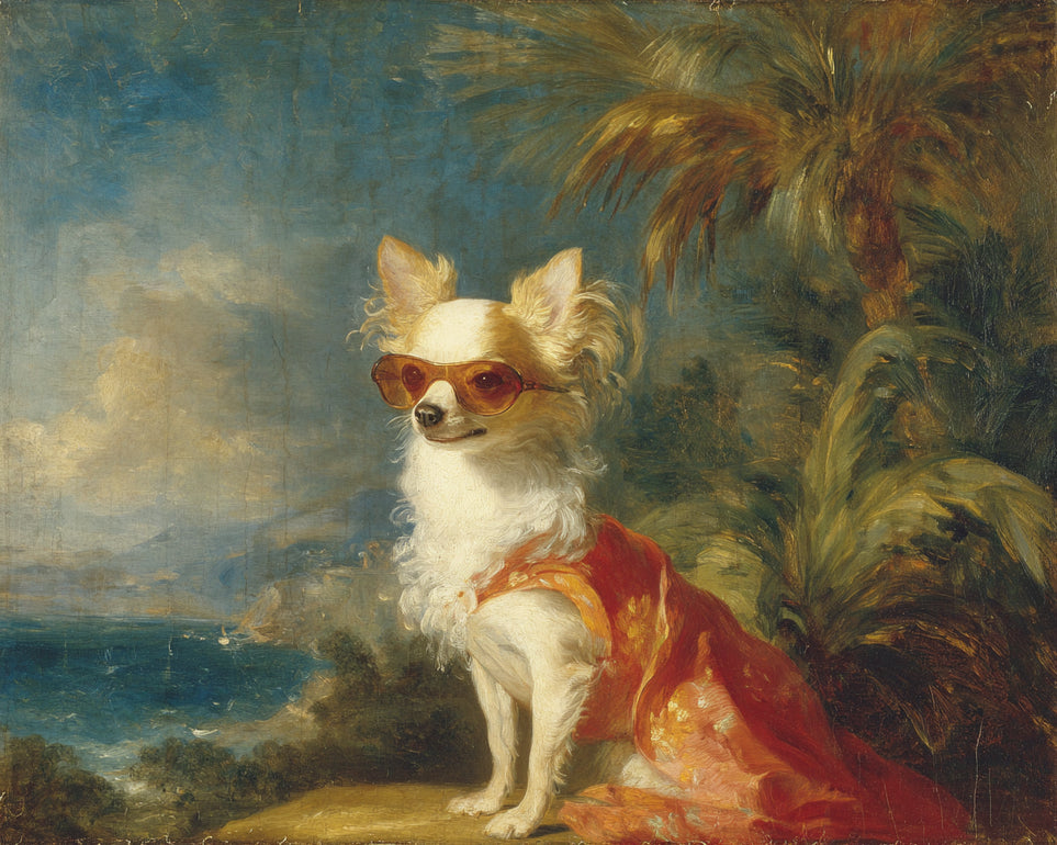 Sunglasses on the seaside dog