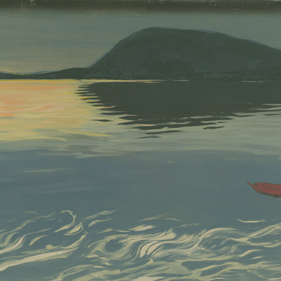 Red boat on still water