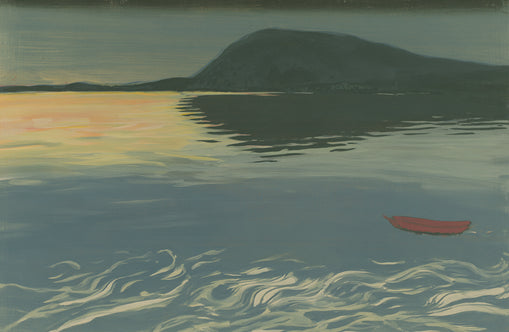 Red boat on still water