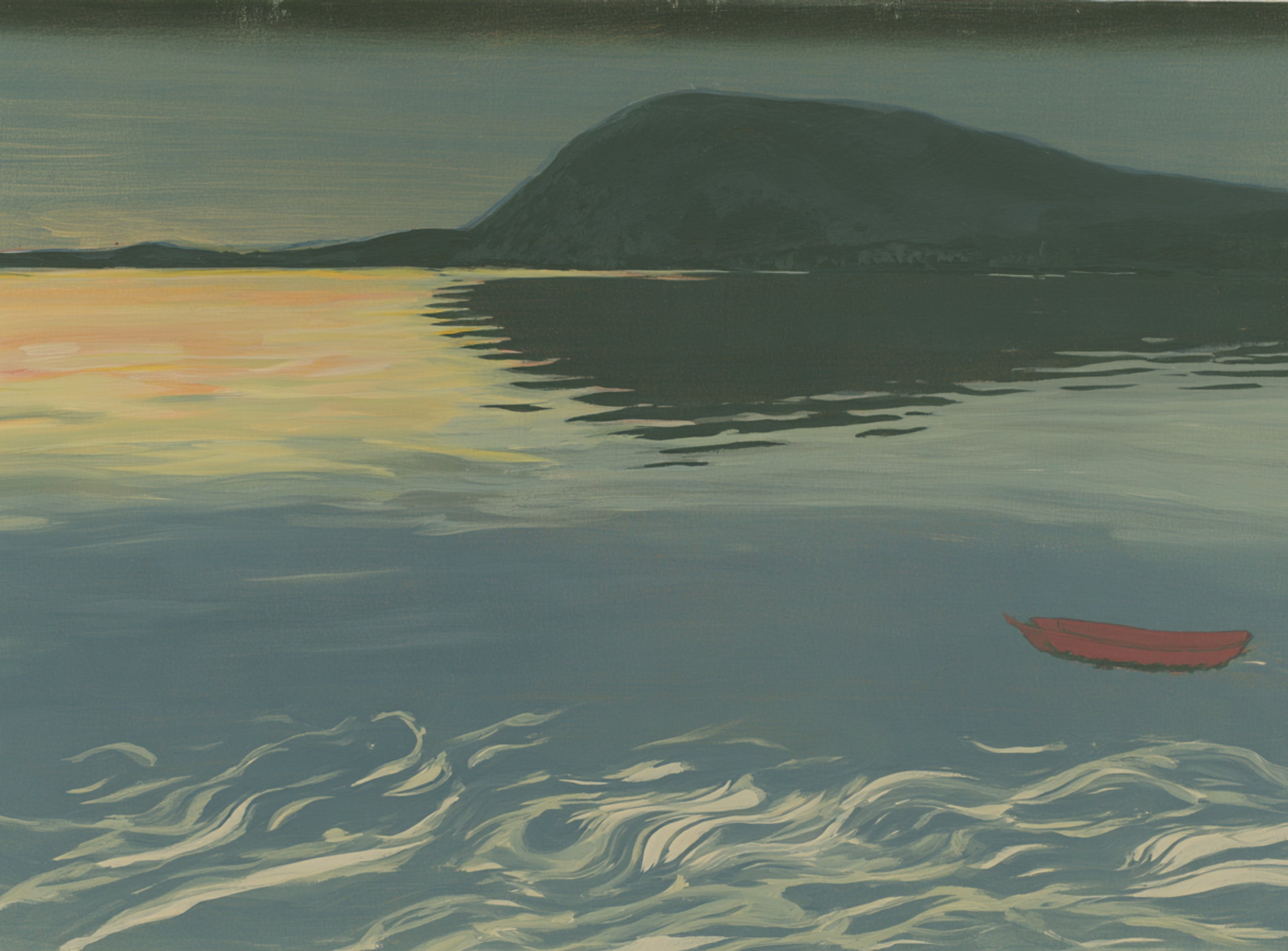 Red boat on still water