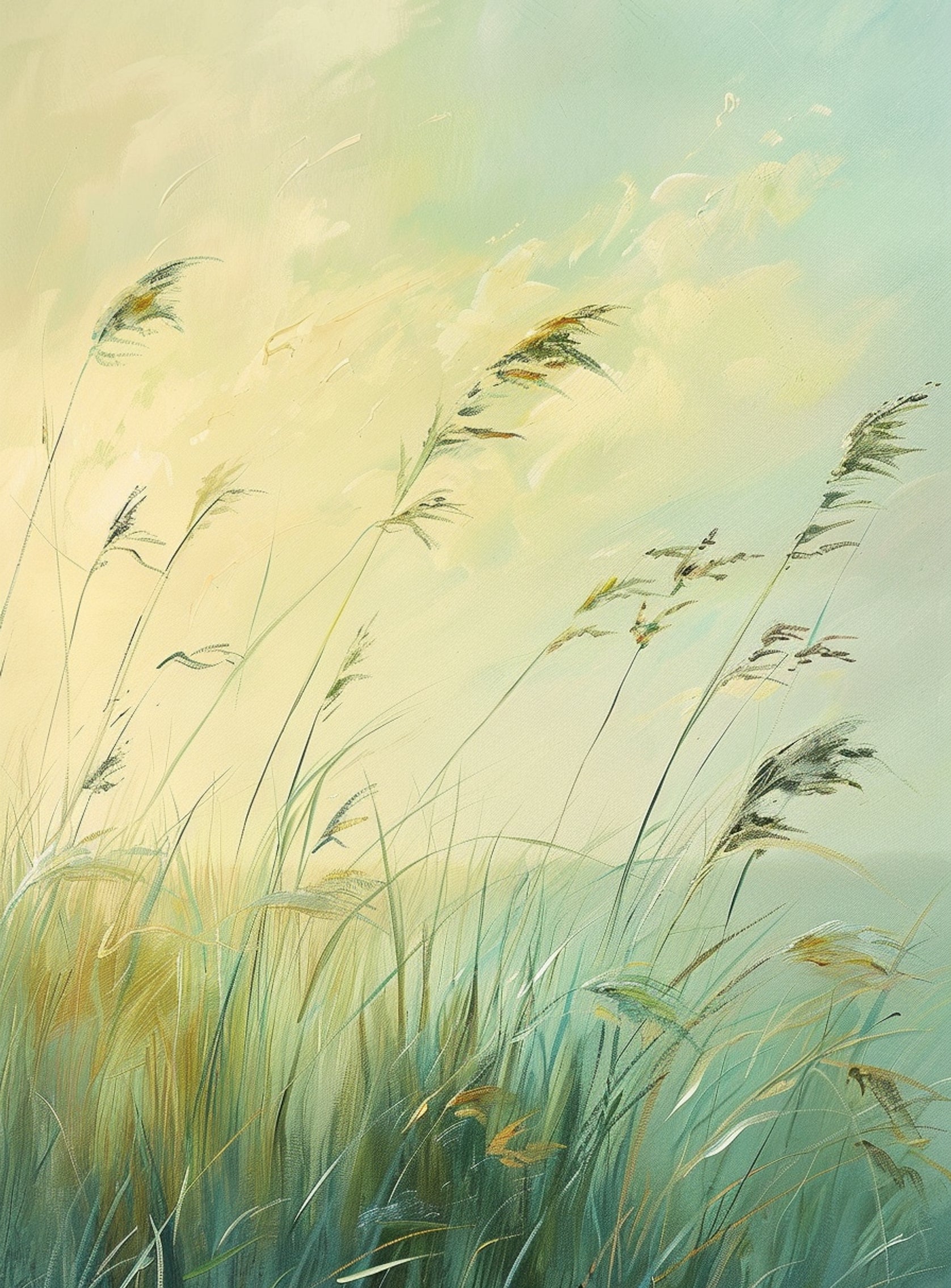 Windbent beach grass sky