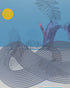 Yellow sun over striped hills