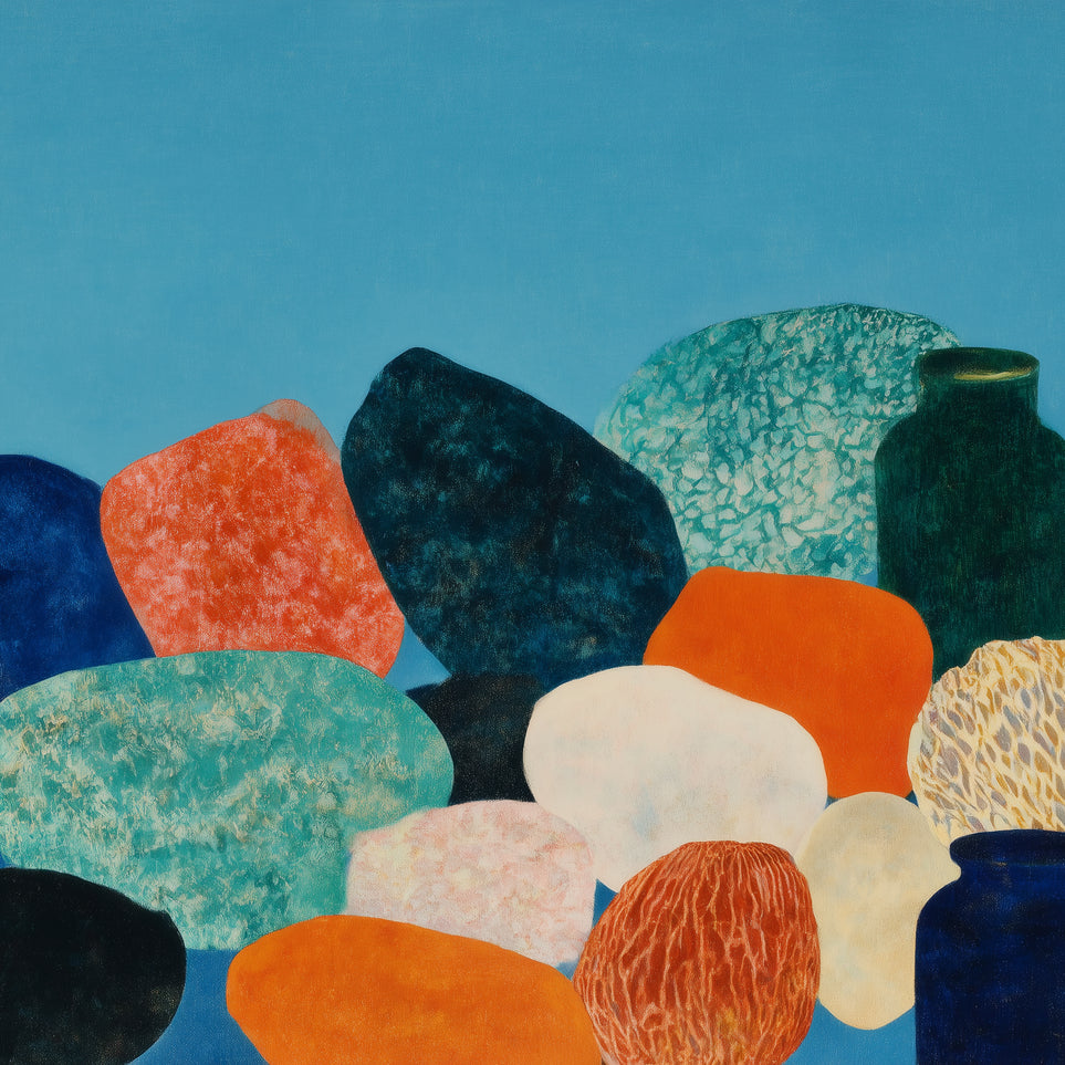Stones beneath a blue field