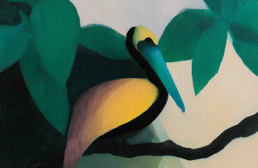 Blue beak in teal leaves