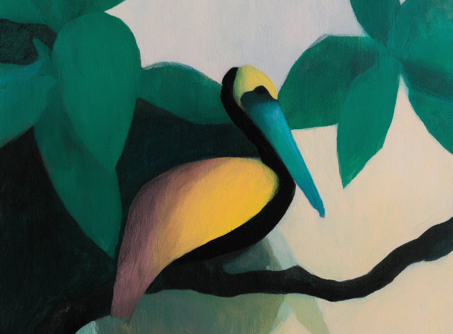 Blue beak in teal leaves