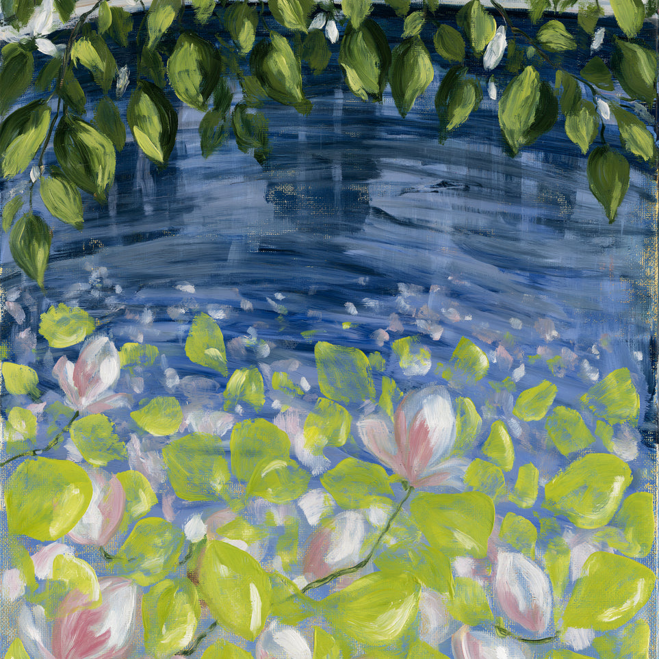 Leaves over lily pond