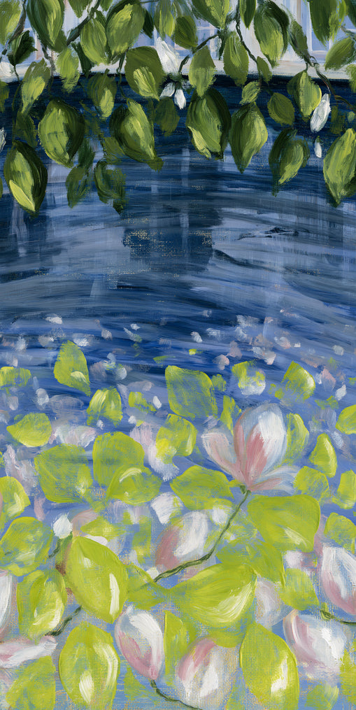 Leaves over lily pond