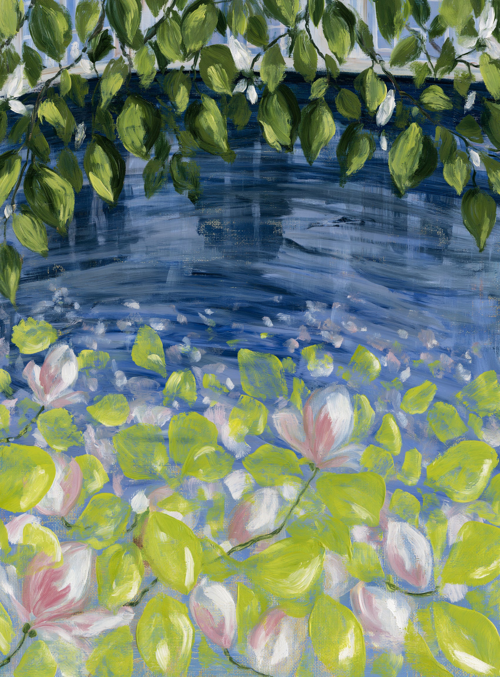 Leaves over lily pond