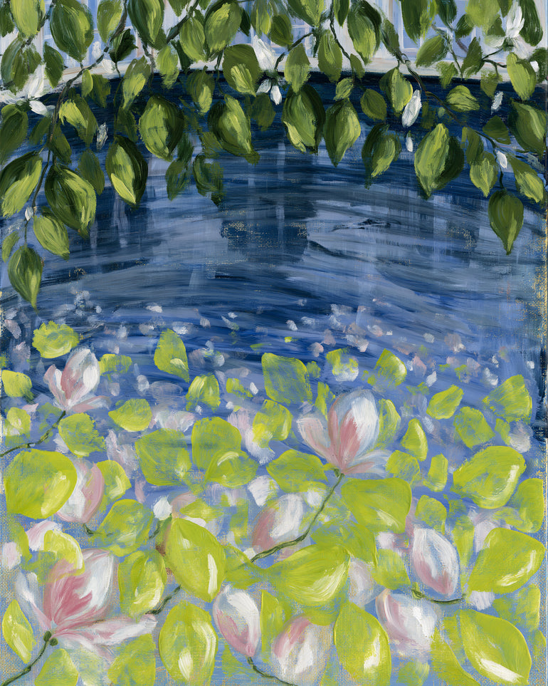 Leaves over lily pond
