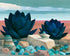 Deep blue blooms on coral ground