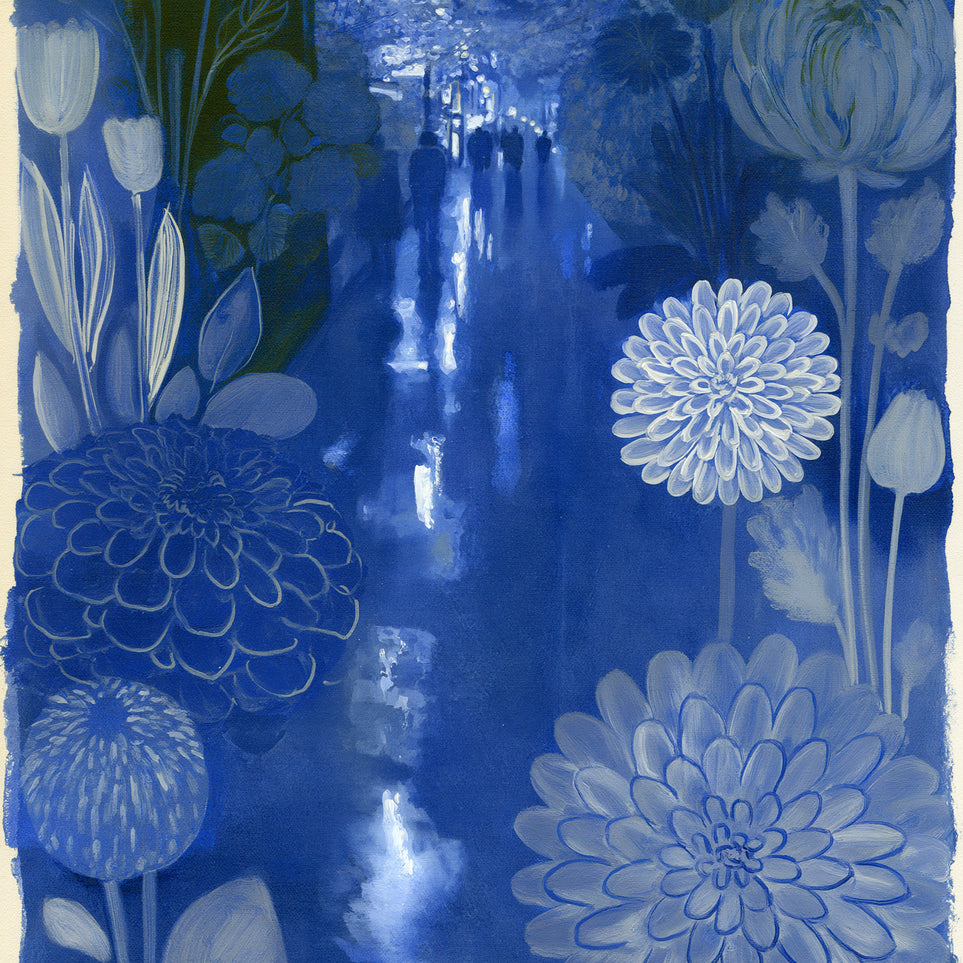 Blue garden night walk
