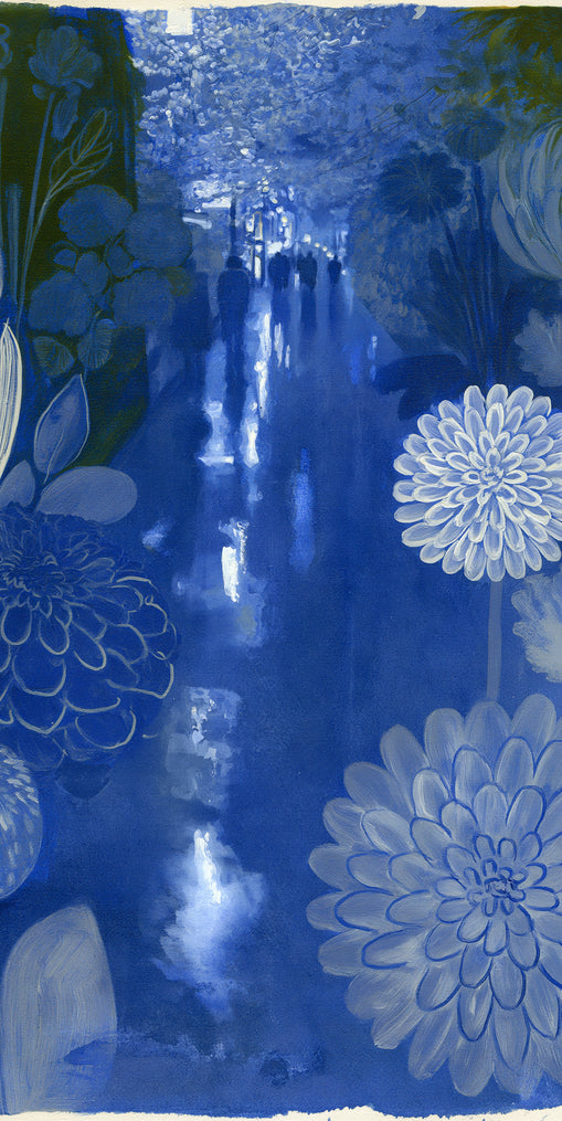 Blue garden night walk
