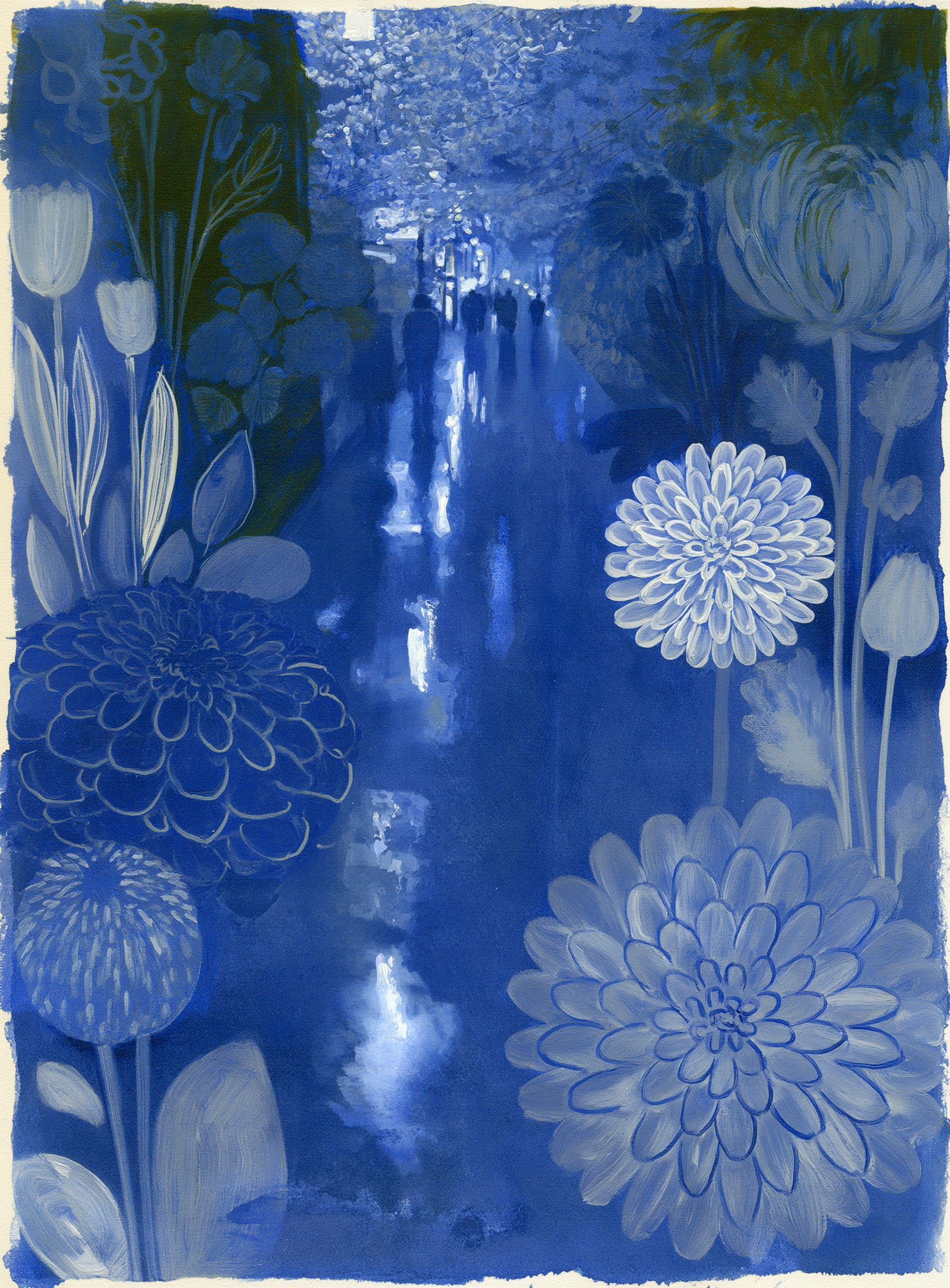 Blue garden night walk