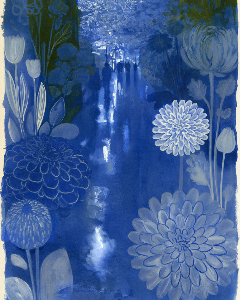 Blue garden night walk