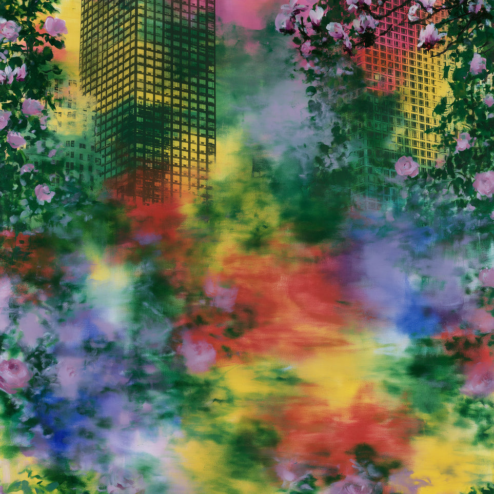 Blossoms over rainbow glass