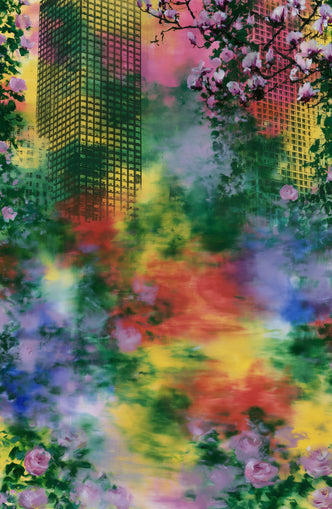 Blossoms over rainbow glass