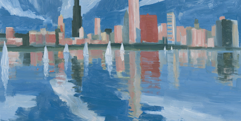 Sailboats before the mirrored skyline