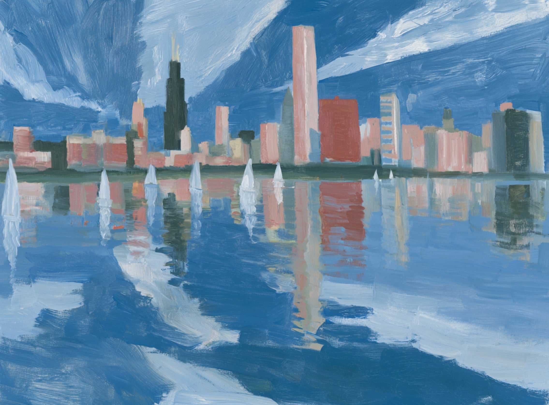 Sailboats before the mirrored skyline