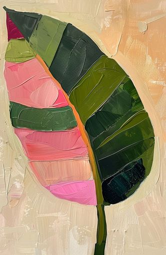 Pink light on a green leaf