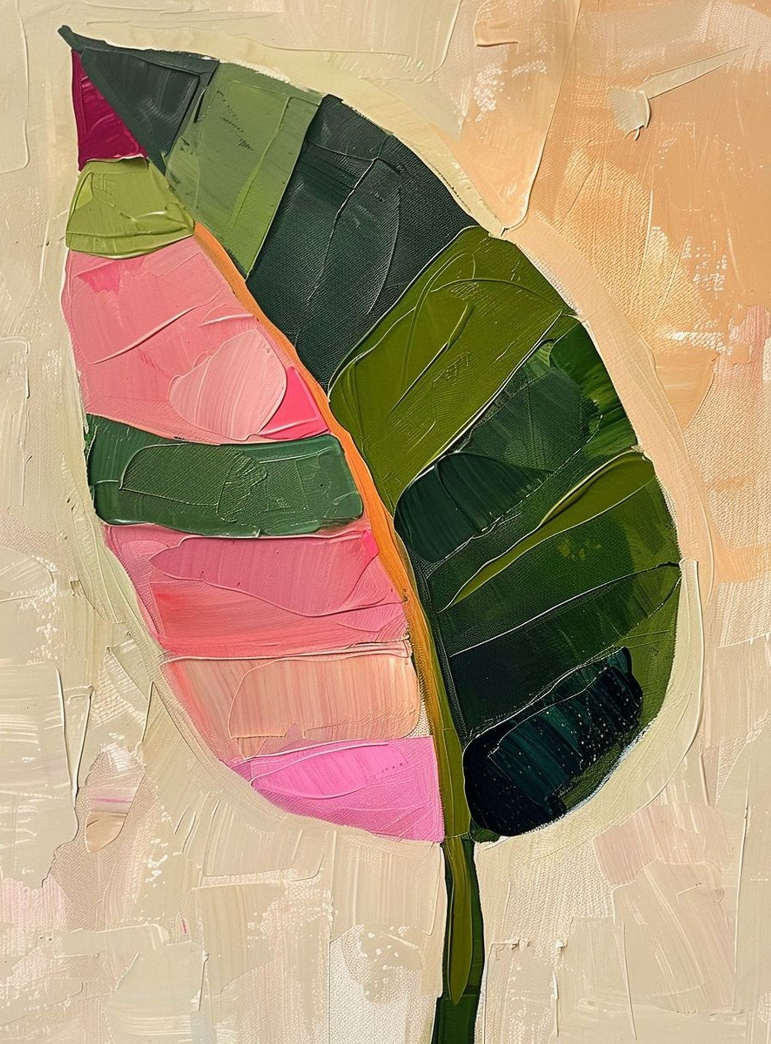 Pink light on a green leaf