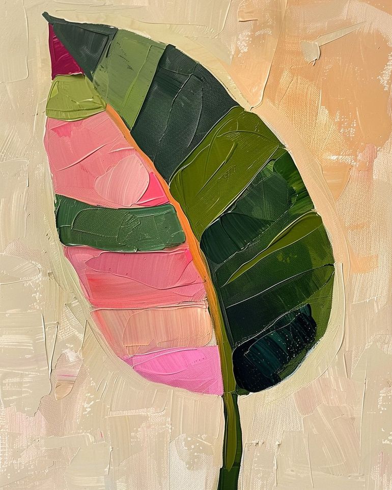 Pink light on a green leaf