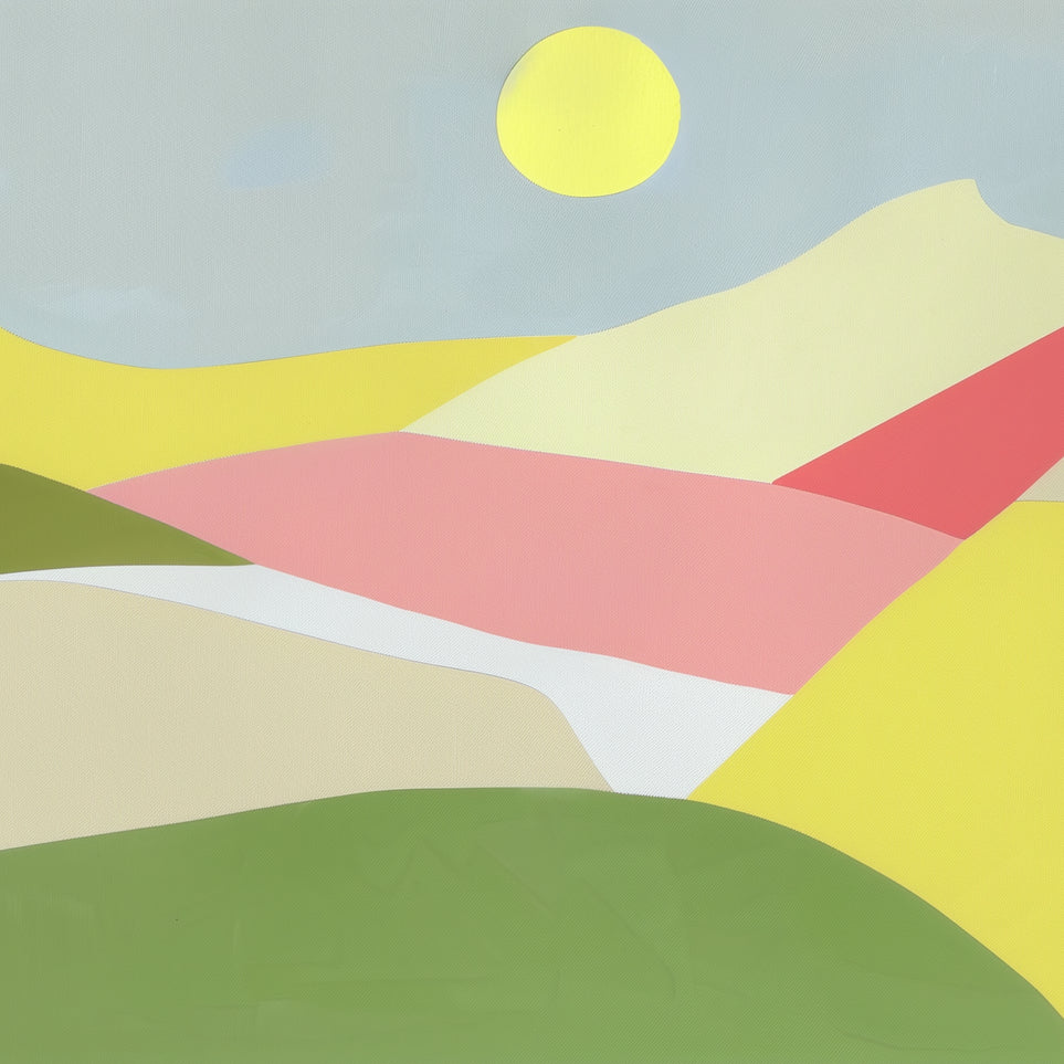 Yellow sun over red fields