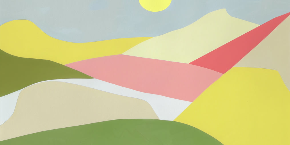 Yellow sun over red fields