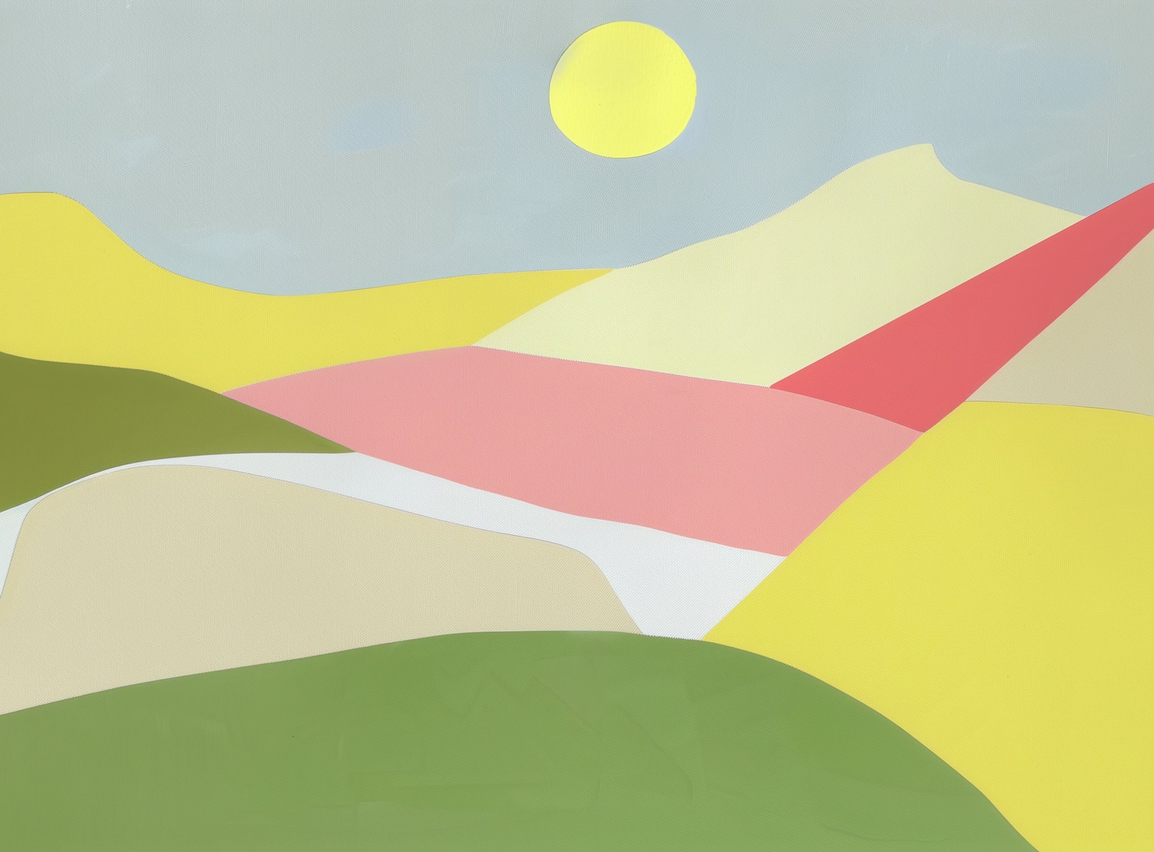 Yellow sun over red fields