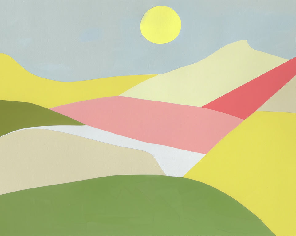 Yellow sun over red fields