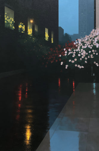 Flowers beside the wet windows