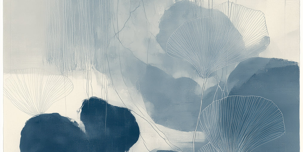 Fan leaves in blue wash