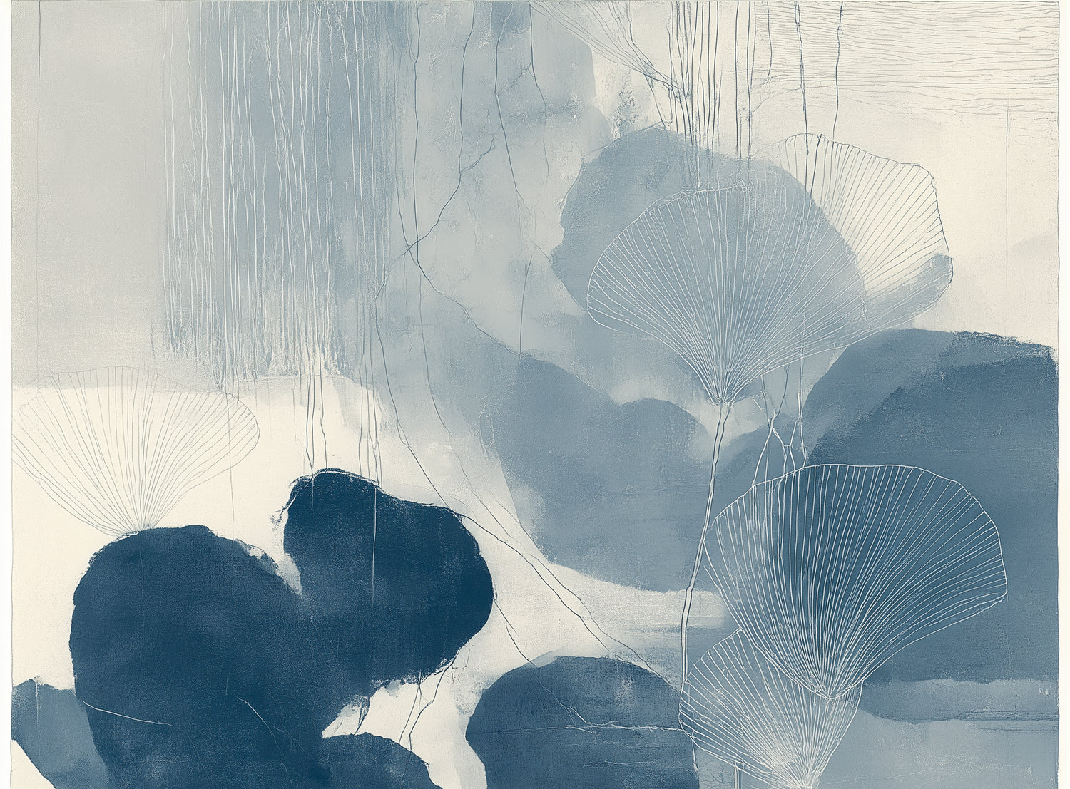 Fan leaves in blue wash