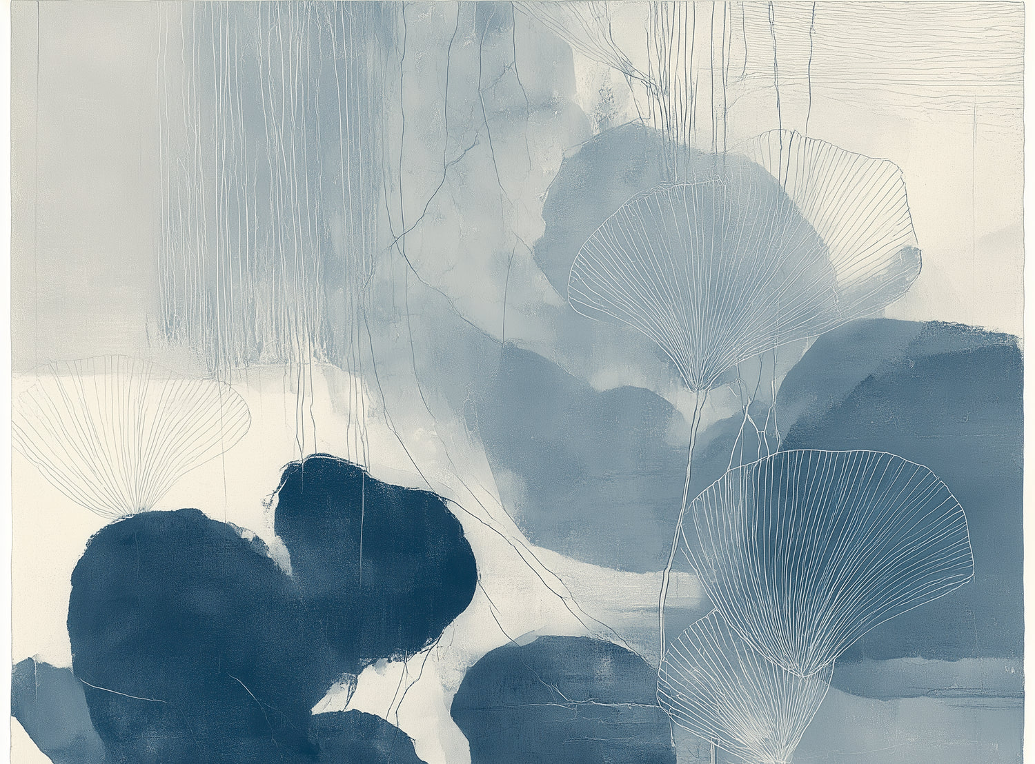 Fan leaves in blue wash