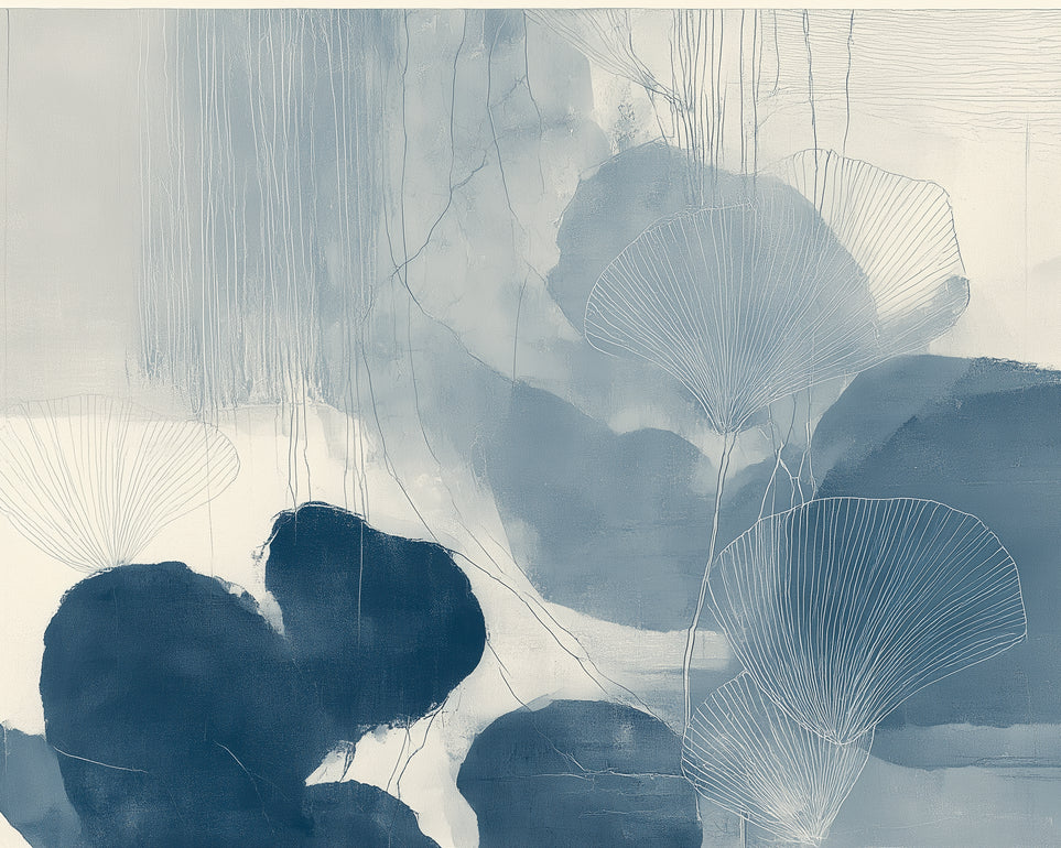 Fan leaves in blue wash